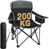 Oversized Camping Chair for Adults 200KG with Cup Holder and Cooler Bag, Heavy Duty Extra Wide Folding Camping Chairs for Outdoor Picnic Fishing, Blac