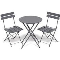 Folding Bistro Table and Chairs Set of 2, Balcony Furniture, Outdoor Garden Bistro Set for 2, Small Garden Furniture Set 3 Piece, Grey