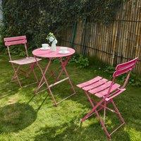 Folding Bistro Table and Chairs Set of 2, Balcony Furniture, Outdoor Garden Bistro Set for 2, Small Garden Furniture Set 3 Piece, Rose Red