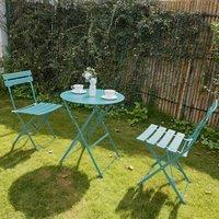 Folding Bistro Table and Chairs Set of 2, Balcony Furniture, Outdoor Garden Bistro Set for 2, Small Garden Furniture Set 3 Piece, Turquoise