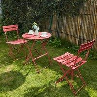 Folding Bistro Table and Chairs Set of 2, Balcony Furniture, Outdoor Garden Bistro Set for 2, Small Garden Furniture Set 3 Piece, Red