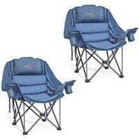 Oversized Camping Chair for Adults, Thick Padded Set of 2 Comfort Folding Fishing Chair 227KG with Cup Holder for Outdoor Garden Sport Beach Camp, Blu