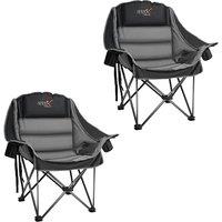 Oversized Camping Chair for Adults, Thick Padded Set of 2 Comfort Folding Fishing Chair 227KG with Cup Holder for Outdoor Garden Sport Beach Camp, Bla
