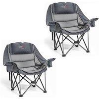 Oversized Camping Chair for Adults, Thick Padded Set of 2 Comfort Folding Fishing Chair 227KG with Cup Holder for Outdoor Garden Sport Beach Camp, Gre