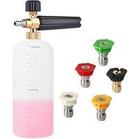 Pressure Washer Foam Cannon, 1L Adjustable 1/4 Quick Release Snow Foam Lance Gun Soap Dispenser Bottle with 5Pcs Pressure Washer Spray Nozzle Tips fo