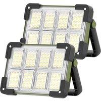 LED Rechargeable Work Light Portable Floodlight 2 Pack | Solar Camping Light with USB Port, 4 Modes, Security Lights Waterproof for Fishing, Repairing