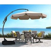 Grand patio Garden Parasol with Base Round 300 cm, Aluminium Cantilever Umbrella with 8 Ribs, Crank Lift Operating, Large Patio Umbrella for Pool, Out