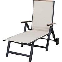 Grand patio Sunlounger with 2 Wheels, Portable, 6 Adjustable Position, Aluminum Frame, Lounge Chair for Beach, Sunbathing, Patio, Pool, Lawn, Deck (Be