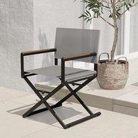 Grand patio Folding Director Chair Outdoor Indoor Aluminum Mesh Sling Chair Lightweight Wood Grain Camping and Hunting Chair for Garden Pool Leisure -