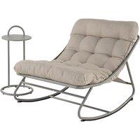 Grand patio Rocking Chair with Side Table, Garden Lounge Chair with Removable Water-resistant Cushion for Adults, for Patio, Garden, Living Room, Sun