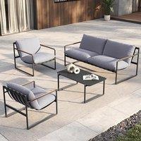 Grand patio Garden Furniture Set, Outdoor Table and Chairs Set 4 with Cushions, Include 1 Coffee Table, 1 Sofa, 2 Armchairs, Balcony Furniture Sets fo