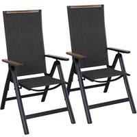 Grand patio folding chair, Aluminium garden chairs set of 2 with Armrest & Mesh breathable Seat, Adjustable 6 Position High Backrest, foldable dining