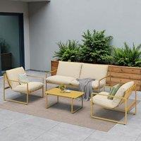 Grand patio Garden Furniture Set, Outdoor Table and Chairs Set 4 with Cushions, Include 1 Coffee Table, 1 Sofa, 2 Armchairs, Balcony Furniture Sets fo