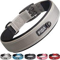Fida Padded Dog Collar, Metal Belt Buckle Dog Collar with Double-Layer Webbing, Heavy Duty Dog Collar for XLarge Dogs, Grey XLarge (57cm-67cm) Grey