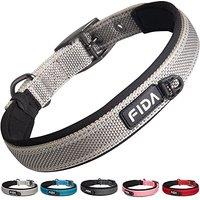Fida Padded Collar with Metal Buckle, Double-Layer Webbing, Heavy Duty for Small Dogs, Grey Small (28cm-37cm) Grey