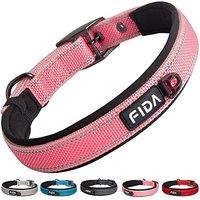 Fida Padded Dog Collar with Metal Buckle and Double-Layer Webbing, Heavy Duty for Small Dogs, Pink Small (28cm-37cm) Pink