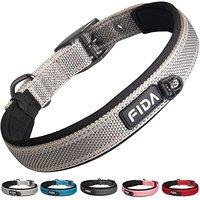 Fida Padded Dog Collar, Metal Belt Buckle Dog Collar with Double-Layer Webbing, Heavy Duty Collar for Large Dogs, Grey Large (48cm-60cm) Grey
