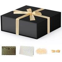 Tilswall Gift Box 7.5''x7.2''x2.8'' Black Gift Boxes with Magnetic Lids for Presents, Rectangle Collapsible Luxury Gift Box for Proposal, Wedding, Chr