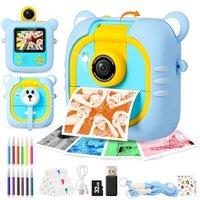 Kids Camera Instant Print, 7 Print Paper (4 Color: O/R/G/B+3 B&W), 2.4" Screen Instant Camera for Kids Ages 3-12,1080P, 180Flip Lens,32GB Card- Chri