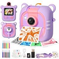 Kids Camera Instant Print, 7 Print Paper (4 Color: O/R/G/B+3 B&W), 2.4" Screen Instant Camera for Kids Ages 3-12,1080P, 180Flip Lens,32GB Card- Chri
