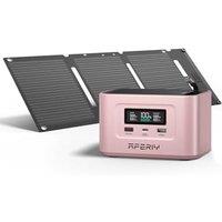 AFERIY 99.2Wh/31000mAh Portable Power Station with 30W Mini Solar Panel, 100W Solar Generator with LiFePO4 Battery USB/Type C Outlet, Built in Extensi