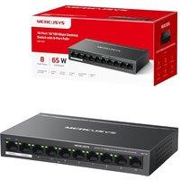 MERCUSYS 10-Port 10/100Mbps Desktop Switch with 8-Port PoE+, PoE Power Budget 65W, compatible with 802.3af/at PDs, Power management, metal case, Plug