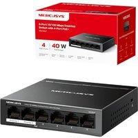 MERCUSYS MS106LP 6-Port 10/100Mbps Network Switch with 4-Port PoE+, Ethernet Splitter PoE Power up to 30 W, Compatible with 802.3af/at PDs, Power Mana