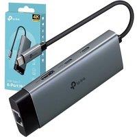 TP-Link UH6120C 6-in-1 USB C Hub, USB C to HDMI Docking Station, 4K 60Hz HDMI Adapter, 2 USB-A Data Ports Dock, 100W Power, USB C 3.0 Multiport Adapte
