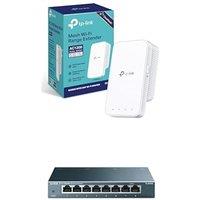 TP-Link RE300 AC1200Mbps WiFi Extender Booster Dual Band, EasyMesh + TP-Link 8-Port Gigabit Ethernet Switch, Desktop/Wall-Mount, Steel Case(TL-SG108)