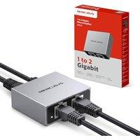 NEW MERCUSYS MEH25 Ethernet Splitter,1 to 2 Gigabit Network Switch,1000Mbps High-Speed Ethernet Switch,Aluminum Alloy Casing, Plug and Play, LAN RJ45