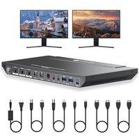 AV Access KVM Switch Dock 3 Computers 2 Monitors, 4K HDMI KVM Switch Dual Monitor, Type-C 65W Charging for Laptop, Ethernet, EDID, Hotkey Switch, USB-
