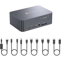AV Access Dual Monitor KVM Switch Docking for Laptop & Desktop - Type C Charging, Ethernet, EDID, HDMI & DisplayPort, USB-C MST Dual 4K@60Hz Display,