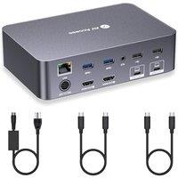 AV Access KVM Switch Dock 2 Monitors 2 Laptops, 4K KVM Switch Dual Monitor, 2 USB-C MST Ports, 60W PD for Each PC, 1G Ethernet, EDID Emulation, 2K@144