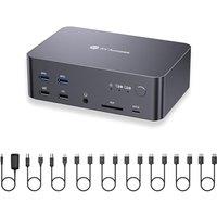 (Desktop only) AV Access KVM Switch 3 Monitors 2 Computers 8K@60Hz, with 6 DP Cables, DisplayPort 2.0, 1G Ethernet, USB 3.0, Docking Station Triple Mo