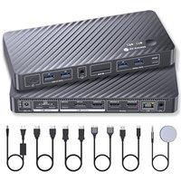 AV Access KVM Switch Docking Station for MacBook Desktop PC, USB C KVM Switch 2 Monitors 2 Computers, 4K Dual HDMI Displays, Plug&Play, Ethernet, 100W