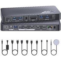 AV Access 8K Docking Station KVM Switch 2 Monitors 2 Computers for Laptop & Gaming PC/Mac mini, 100W PD, GbE, 4xUSB 3.2 10Gbps USB C Hub, Dual Monitor