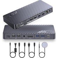 AV Access Docking Station Dual Monitor for Laptop & Desktop, KVM Switch 2 Monitors 2 Computers with Ethernet, EDID, 4K@60Hz Dual Display, 4xUSB, 1xUSB