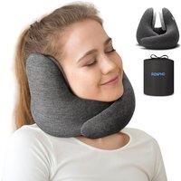 RENHPO Travel Pillow for Airplane, Memory Foam Neck Pillow Travel, Neck Pillow for Travel with Earmuffs, Travel Neck Pillows for Adults, Ergonomic Pla