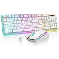 RedThunder K10 Wireless Gaming Keyboard and Mouse Combo, LED Backlit Rechargeable 3800mAh Battery, UK Layout Mechanical Feel Keyboard + 7D 3200DPI Mic