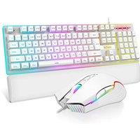 RedThunder K10 Wired Gaming Keyboard and Mouse Combo, UK Layout, True RGB Backlight, Soft Leather Wrist Rest, Mechanical Feel Ergonomic Anti-Ghosting