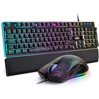 RedThunder K10 Wired Gaming Keyboard and Mouse Combo,UK Layout,True RGB Backlight,Soft Leather Wrist Rest,Ergonomic Anti-Ghosting Keyboard + 7D 7200 D