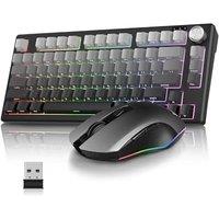 RedThunder K75 75% Wireless Membrane Keyboard and Mouse,3-Mode 2.4G/BT/USB-C,US Layout Side-Engraved,Volume Knob,TKL Ultra Compact Design,Optical Gami