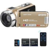 ORDRO B320 1080P Camcorder with 16GB Card, 18X Digital Zoom, Night Vision, 270 Rotatable Screen, Full HD 1080P 30MP Camera, 2 Batteries Gold