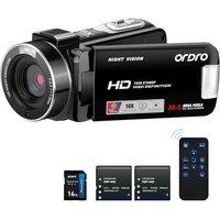 ORDRO B320 1080P Camcorder with 16GB Card, 18X Digital Zoom, Night Vision, 270 Rotatable Screen, Full HD 1080P 30MP Camera, 2 Batteries Black