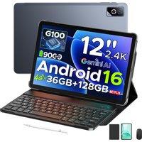 DOOGEE Tab G6 Pro 12 Inch 2.4K Tablet, 2026 Newest Android 16 Tablet with Keyboard, Helio G100, 36GB+128GB/2TB, 9000mAh Battery, 4G LTE/90Hz/Widevine