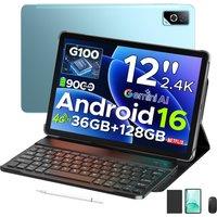 DOOGEE Tab G6 Pro 12 Inch 2.4K Tablet, 2026 Newest Android 16 Tablet with Keyboard, Helio G100, 36GB+128GB/2TB, 9000mAh Battery, 4G LTE/90Hz/Widevine