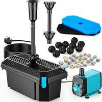 POPOSOAP Pond Filter with Pump Fountain Kits, 2500 L/H Pond Filter with 40W Pond Pump & Fountain Kit, Koi Pond Filters for Outdoor Ponds Clean, Clear,