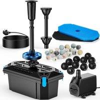 POPOSOAP RGB Pond Fountain & Pond Filter Kit, 2500 L/H Pond Filter Pump with RGB Auto-Cycle LED Lights & Adjustable Flow, Outdoor Water Feature for Ga