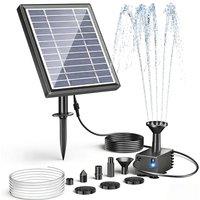POPOSOAP Solar Water Pump For Bird Bath, 3W Outdoor Solar Water Fountain Kit with 4ft Tubing & 5 Nozzles, DIY Solar Powered Water Pump for Small Pond,