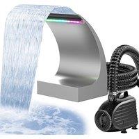 POPOSOAP 200C Pond Waterfall Spillway Kit, 20cm Stainless Steel Outlet, 4500L/H Submersible Pump with LED Lights, All-in-One for Garden Ponds, Pools &